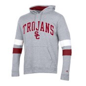 USC Trojans Men's Champion Gray Super Fan Blocked Sleeve Pullover Hoodie